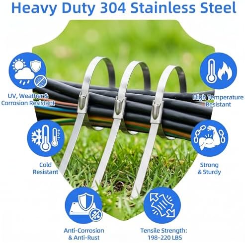 250PCS 304 Stainless Steel Cable Tie Gun Metal Zip Ties Heavy Duty Outdoor - Image 6