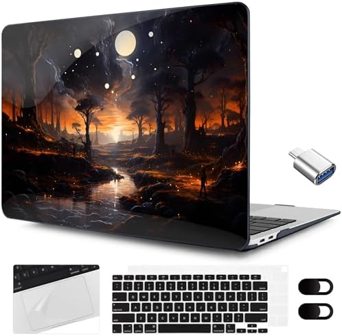 MEEgoodo for MacBook Air 13.3 inch Case 2021 2020 2019 2018 A2337 M1 A2179 A1932, Laptop Shell for MacBook Air M1 with Keyboard Webcam Cover & Trackpad Film & Type C Adapter,Fantasy Night Landscape by MEEgoodo