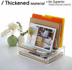 DINGHUO Acrylic Desk Organizers and Accessories, Paper Letter Tray Organizer with 3 Vertical File Holder, Clear File Organizer for Desk Home Office Supplies -1 Pack - Image 4