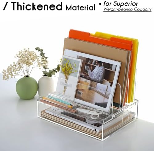 DINGHUO Acrylic Desk Organizers and Accessories, Paper Letter Tray Organizer with 3 Vertical File Holder, Clear File Organizer for Desk Home Office Supplies -1 Pack - Image 4