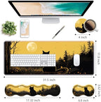 Ergonomic Keyboard Wrist Rest & Mouse Pad Wrist Rest Set, Large XXL Gaming Desk Mat 31.5"x 11.8" with Non-Slip Base, Memory Foam, Easy Typing Pain Relief for Home & Office, Black Cat - Image 2