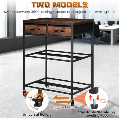 3D Printer Filament Storage Shelf with Drawers& Wheels, Heavy Duty 2-Tier 3D Printer Filament Metal Stand with Storage, Adjustable Filaments Organzied Rack for Workshop Studio Office, 4 Leveling Feet - Image 7