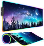 RGB Gaming Mouse Pad, Large Mousepad with Led Light, Gaming Accessories Keyboard Pad for Desk, Non-Slip Rubber Base Big Mouse Mat for Gamer, 31.5 X 11.8 Inch, Moon Starry Sky by Armanza