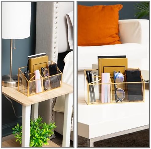 Mind Reader 4-Compartment Glass Desktop Organizer with Copper Trim, Angled Design for Office Supplies, Makeup & Accessories, Glass and Copper, Clear - Image 5