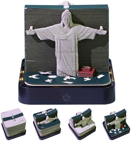 3D Calendar 2027 With LED Lights,3D Desk Calendar Memo Pad 2027,3D Art Calendar Memo Pad 2027,Jesus Tear-Off Paper Sculpture Desk Calendar,3D Paper Art Notepad,Christian Desktop Decoration,New Year,Christmas Gift(Jesus) by WelcomeHOTOYMDS%EF%BC%81