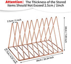 Shimeyao 6 Pieces Magazine Holder Triangle File Holder Book Record Metal Vinyl Record Storage Magazine Rack Multifunction Triangle File Organizer Sorter for Decor Home Office (Rose Gold) - Image 2