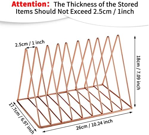 Shimeyao 6 Pieces Magazine Holder Triangle File Holder Book Record Metal Vinyl Record Storage Magazine Rack Multifunction Triangle File Organizer Sorter for Decor Home Office (Rose Gold) - Image 2