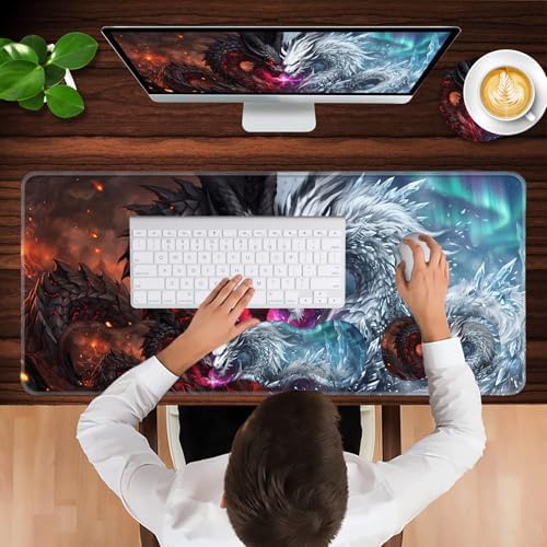 Keyboard Wrist Rest and Mouse Pad with Wrist Support Set Ergonomic Coaster,Memory Foam,Easy Typing Pain Relief,Large XL Desk Mat 31.5"x 11.8",Black and White Dragon - Image 4