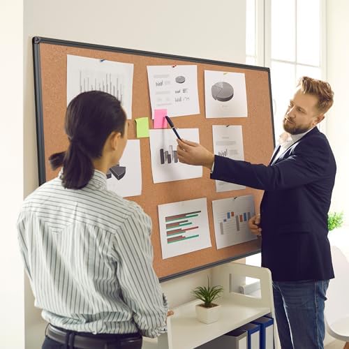 Extra Large Cork Bulletin Board 60" X 48", Black Aluminum Framed 5'x4' Corkboard for Wall, Wall Mounted Notice Pin Board with 18 Push Pins for School, Home & Office - Image 2