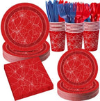 400 Pcs Spider Birthday Party Decoration for 50 Guests, Red Blue Paper Plates Napkins Cups Tablecloth Cutlery Disposable Tableware Set for Spider Web Party Supplies by Sunnychicc