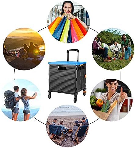 FELICON SELORSS Foldable Utility Cart Folding Portable Rolling Crate-Blue - Image 6