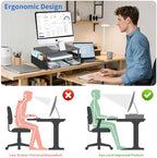 AUPSEN Wood Computer Monitor Stand Riser, 2-Tier Black Desk Organizer with Drawer, Pen Storage & Phone Holder ，Office Desk Accessories Desktop Organizer for Office Supplies (Black) - Image 2