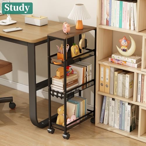 4-Tier Slim Utility Rolling Laundry Cart with Wheels, Black - Image 7