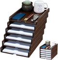 Solid Wood Letter Tray, 6-Tier Pull-Out Paper File & Desk Organizer, Walnut by GroveMindooOfficeStorage