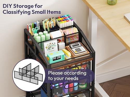 SWTYMIKI Rolling Utility Cart with Drawers - Under Desk Storage Cart with DIY Divider & Lockable Wheels, Multi-Functional Craft Art Supply Organizer for Office, Vanity, Craft Room & Studio Black - Image 4