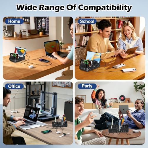 500W Charging Station for Multiple Devices, 10-Port USB C Fast Charger Stations,Dual USB-C 120W and 8 Ports Fast Charging Multi-Device Organizer Charging Dock Hub for Laptop Phone Tablet - Image 5