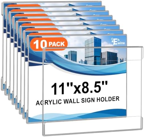 EHWINE Acrylic Sign Holder 8.5 x 11 Wall Mount, 10 Pack Horizontal Display by EHWINE