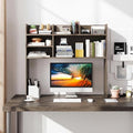 LDAILY 3-Tier Desktop Bookshelf, Wooden Desk Hutch for Computer Monitor Up to 32 Inch, Desk Organizer Shelf with Adjustable Shelf & 6 Storage Shelves, Desk Display Rack for Home Office Dorm (Grey Oak) by LDAILY