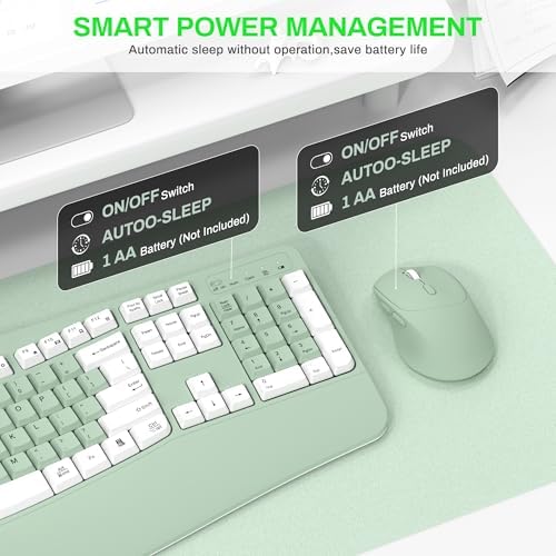 Wireless Keyboard and Mouse Combo,2.4G Ergonomic Wave Keys(Avocado Green-A) - Image 5