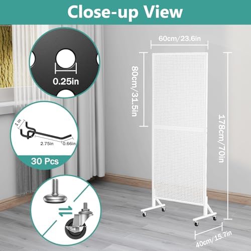 Peg Board Display Stand with Extra 32 Hooks 24" X70” Pegboard - Image 3