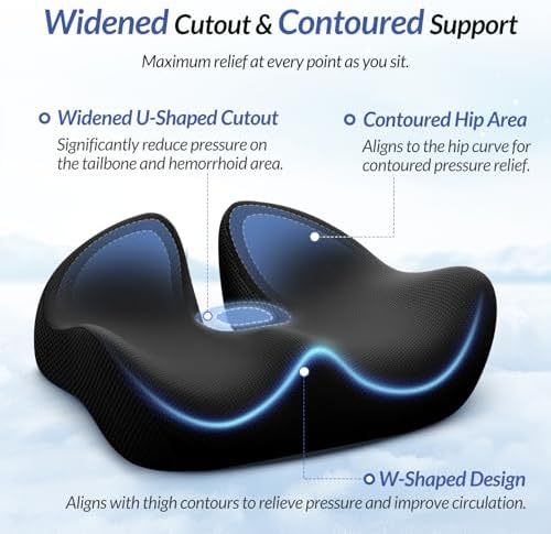 ZIKEE 6" Thickened Donut Pillow Seat Cushion, Ergonomic Hemorrhoid Pillow with Widened Cutout for Tailbone,Sciatica Pain Relief & Postpartum, Memory Foam Office Chair Cushion for Long Sitting at Home - Image 3