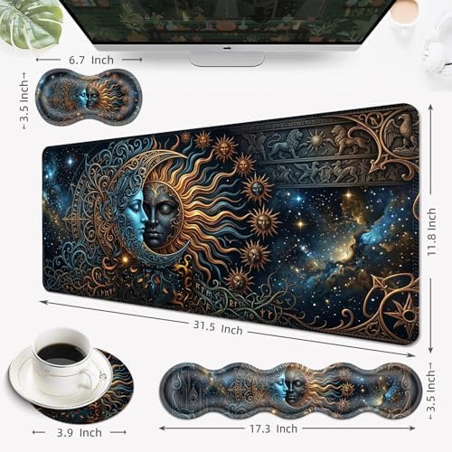 Desk Mat, Mouse Pad with Wrist Rest, 4-in-1 Large Mouse Pads for Desk, Ergonomic Mouse Pad and Keyboard Wrist Rest Gaming Keyboard Mat for Office,Sun and Moon Aesthetics - Image 6