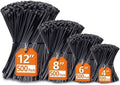 Zip Ties Assorted Sizes(4”+6”+8”+12”), 2000 Pack, Black Cable Ties, UV Resistant Wire Ties by ANOSON by ANOSON