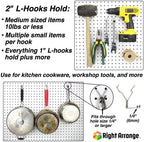 Pegboard Hooks 60-Pack 1” + 2" + 4” L Hook - Zinc Plated - Will Not Fall Out - Fits Any Peg Board - Organize Tools, Accessories, Workbench, Garage Storage, Kitchen, Craft or Hobby Supplies, Jewelry - Image 4