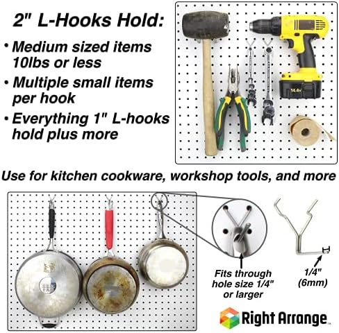 Pegboard Hooks 60-Pack 1” + 2" + 4” L Hook - Zinc Plated - Will Not Fall Out - Fits Any Peg Board - Organize Tools, Accessories, Workbench, Garage Storage, Kitchen, Craft or Hobby Supplies, Jewelry - Image 4