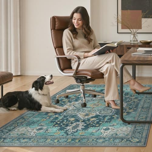 36"x60" Office Chair Mat for Hardwood Floor, Non-Slip Washable Turquoise - Image 7
