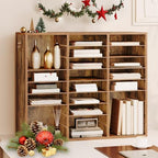 HOOBRO Literature Organizer, 27 Compartments Wooden Mail Organizer, Countertop Literature Sorter with Adjustable Shelves for Home, Office, School, Student Mailbox for Classroom, Rustic Brown FG27WF01 - Image 2