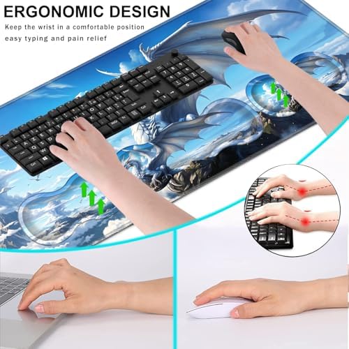 Keyboard Wrist Rest and Mouse Pad with Wrist Support Set Ergonomic Coaster,Memory Foam,Easy Typing Pain Relief,Large XL Desk Mat 31.5"x 11.8",White Dragon Cloud - Image 6