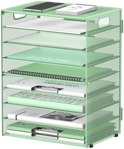 9-Tier Paper Organizer for Desk, Metal Letter Tray with Handles, Mint Green by DALTACK