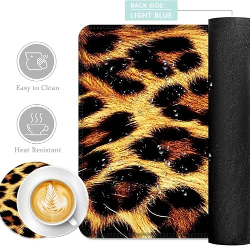 Keyboard Mouse Pad Set, Extended Gaming Mouse Pad+Ergonomics Keyboard Wrist Rest Support, Memory Foam, Easy Typing Pain Relief, 4Pcs XL Ultra Thick Desk Mat,Leopard Print Animal Skin - Image 2