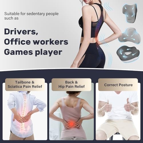 Coverado Car Seat Cushion and Lumbar Support with Headrest Pillow Memory Foam Ergonomic Back Support Driving Seat Cushion Neck Head Pillow, Back Pain Relief, Cushion for Car Driver Office - Image 6