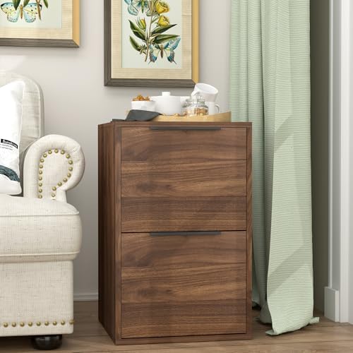 2 Drawer File Cabinets, Wood File Cabinet with Hanging Bar for Letter Size, Modern Farmhouse Under Desk Drawer, Printer Stand Small Filing Cabinets for Home Office, Dark Walnut - Image 2