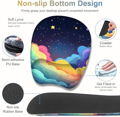 Mouse Pad with Wrist Support 4 in1 Set, XXL Big Game Mousepad + Keyboard Wrist Rest + Mouse Wrist Rest Pad +Coaster Gaming Mat for Home Office Work Computer Laptop I Colorful Clouds Starry Night - Image 5
