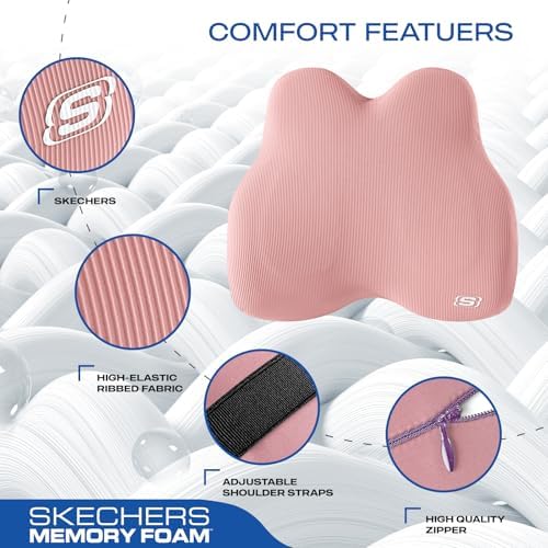 Skechers Women’s Lumbar Pillow,Memory Foam Lumbar Support Pillow for Office,Chair Lower Back Pain Relief Lumbar Pillow,Ergonomic Design Back Support Pillow for Office Chair,Car,Home,Travel,Pink - Image 3