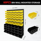 60Pcs Plastic Wall Mounted Storage Bins Parts Rack Nuts And Bolt Bins Organizer For Shop Garage for Screws, Nuts, Bolts, Nails, Beads, and Small Hardware Parts (YELLOW+BLACK, 60) - Image 2