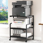 Arbuxzuy Large Printer Stand with Storage Shelf, 23.6" W x 18.9" D Printer Cart with Wheels, 3 Tier Mobile Printer Table for Home Office,Stands for Heat Press Scanner Fax (Black) by Arbuxzuy