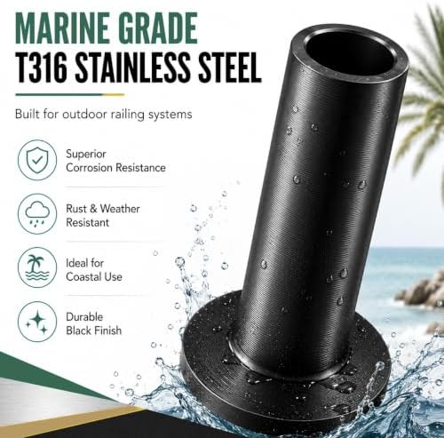 HYPERGIANT 60 Pack Black PVD Cable Railing Protective Sleeves for 5/32 or 3/16 Inch Wire Rope, Wood/Composite Post Hole Sleeves, T316 Stainless Steel Deck Hardware with 1 Drill Bit - Image 6