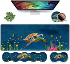 Ergonomic Keyboard Wrist Rest and Mouse Pad Wrist Rest Set, Large XXL Gaming Mousepad 31.5"x 11.8", Memory Foam, Easy Typing Pain Relief, Multifunctional Desk Mat for Office & Home, Sea Turtle by Unknown