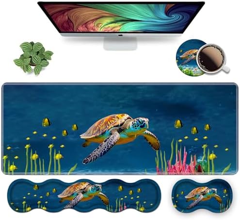 Ergonomic Keyboard Wrist Rest and Mouse Pad Wrist Rest Set, Large XXL Gaming Mousepad 31.5"x 11.8", Memory Foam, Easy Typing Pain Relief, Multifunctional Desk Mat for Office & Home, Sea Turtle by Unknown