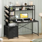 YOMILUVE 52" Computer Desk with Bookshelf, 3 Drawers ＆ Hutch for Bedroom - Image 3
