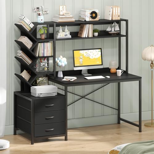 YOMILUVE 52" Computer Desk with Bookshelf, 3 Drawers ＆ Hutch for Bedroom - Image 3