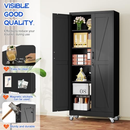 GAIOUS 74.8" Tall Metal Storage Cabinet with Lock and Wheels, File Cabinet - Image 4
