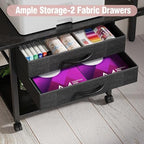 VENNQD Large Printer Stand with Storage Fabric Drawer Under Desk Printer Table with Wheels for Home Office, Printer Cart fit Fax Machine Scanner 23.4"x15.7" (Black, 2 Tiers) - Image 5
