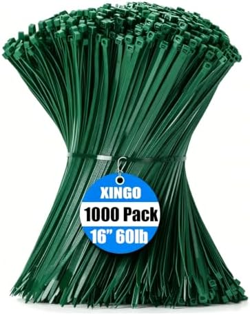 XINGO 1000 PCS PCS Garden Green Zip Ties 16 Inch, 60 LBS Tensile Strength, Self-Locking Nylon Plastic Nylon PA66 Wire Ties for Indoor and Outdoor Use by XINGO