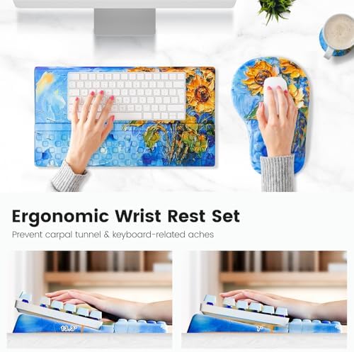 Ospelelf Ergonomic Mouse Pad and Keyboard Stand Wrist Rest Set, Memory Foam Comfort, Pain Relief for Typing, Office Desk Accessories, Sunflower - Image 2