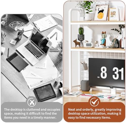 HUATOL Desktop Bookshelf for Computer Desk, 2-Tier Multipurpose Wood Countertop Bookshelf, Multipurpose Freestanding Storage Rack Display Shelf for Office, Home Decor, White - Image 7